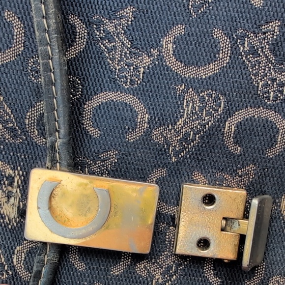 Vintage Celine Macadam Navy and Gold Canvas Foldover Clutch - Picture 7 of 11